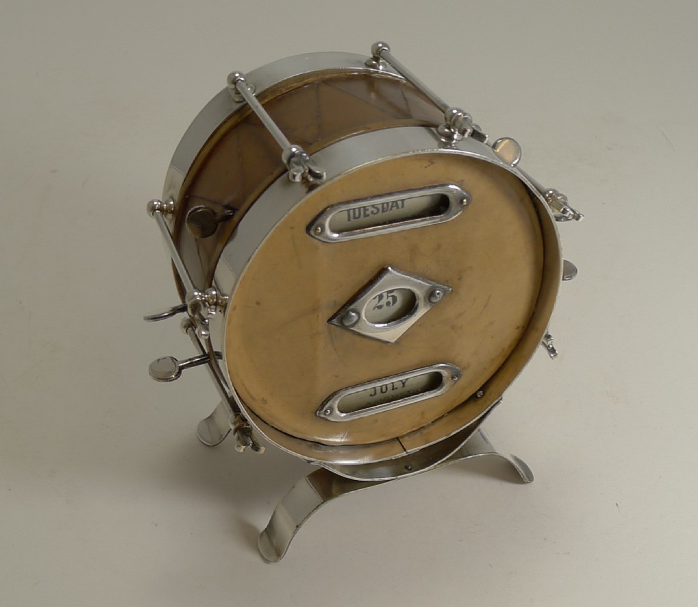 Rare Novelty Leather and Nickel Plate Drum Perpetual Calendar c.1910