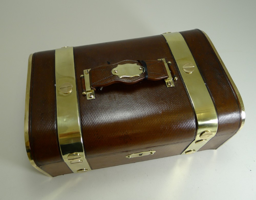 Fine Large Antique French Leather and Brass Jewellery Box c.1890 View IV
