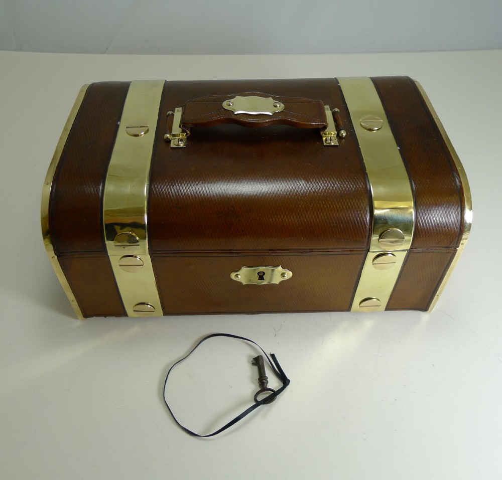 Fine Large Antique French Leather and Brass Jewellery Box c.1890 View V