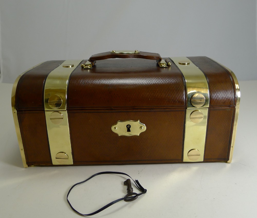 Fine Large Antique French Leather and Brass Jewellery Box c.1890 View VI