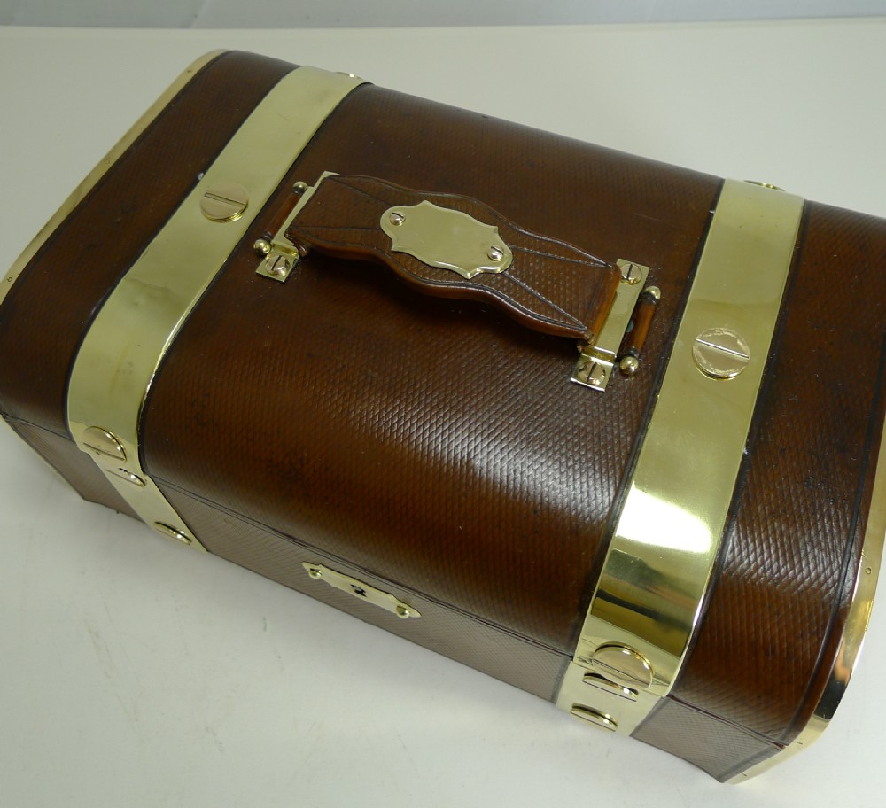 Fine Large Antique French Leather and Brass Jewellery Box c.1890 View VII