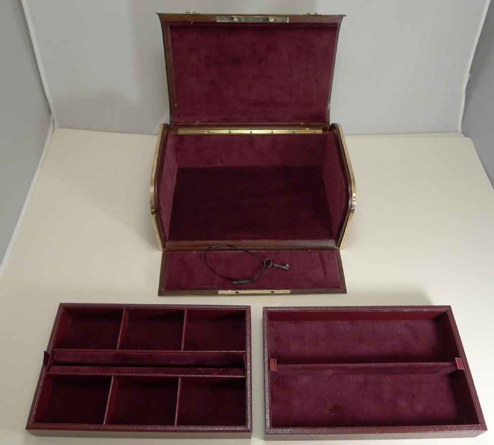 Fine Large Antique French Leather and Brass Jewellery Box c.1890 View IX