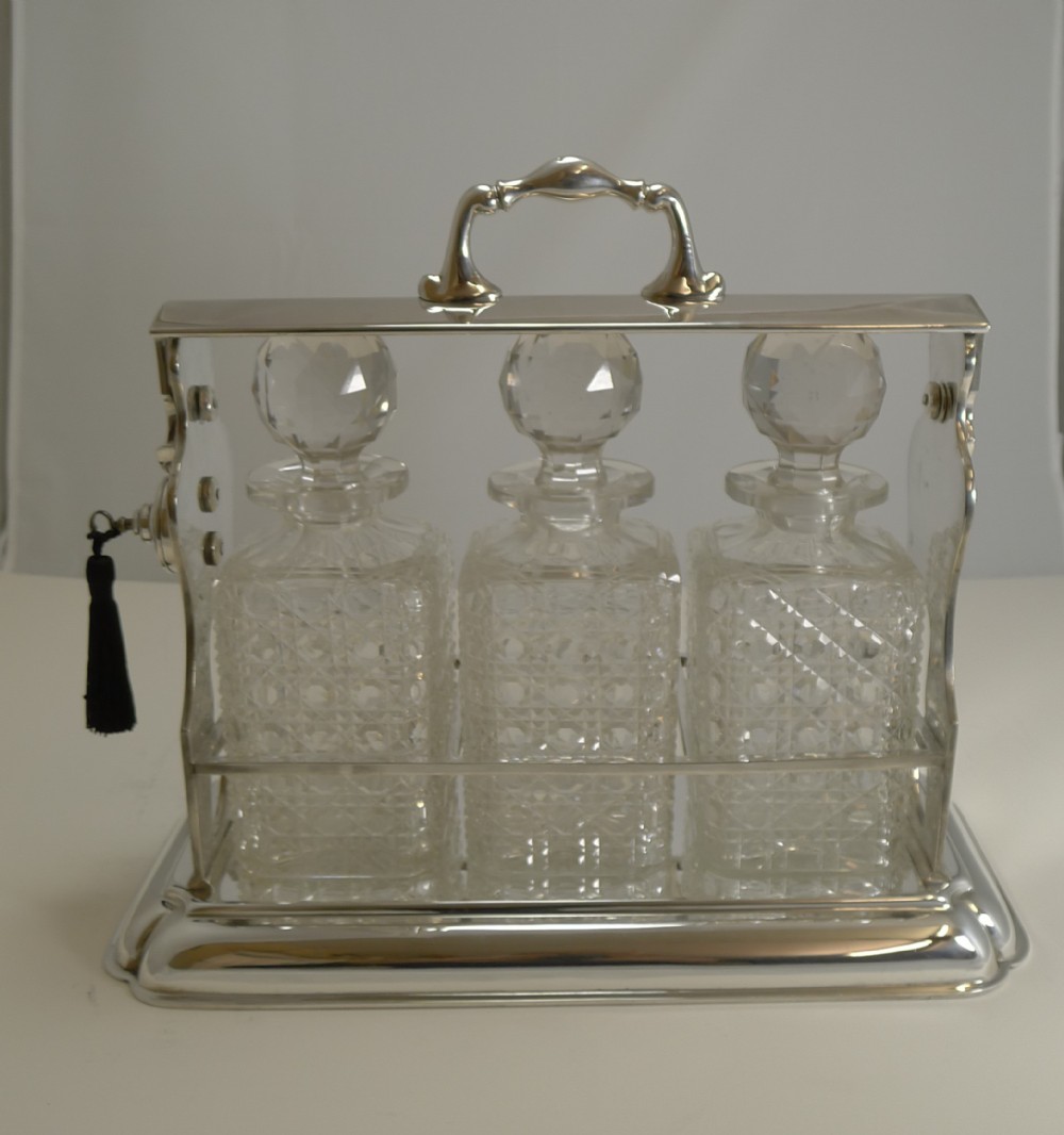 Large Antique English Three Bottle Tantalus by Mappin and Webb c.1900