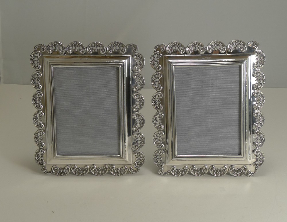 Fabulous Pair Unusual Antique English Sterling Silver Photograph Frames - 1898