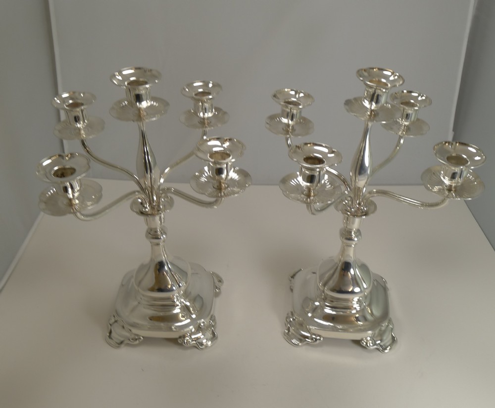 Rare Pair Antique Tiffany Silver Plated Five Light Candelabra c.1910 View X
