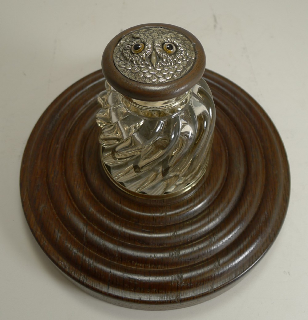 Antique English Novelty Inkwell - Owl c.1890