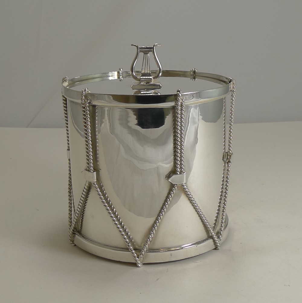 Antique English Novelty Biscuit Box - Drum - By Mappin & Webb c.1890