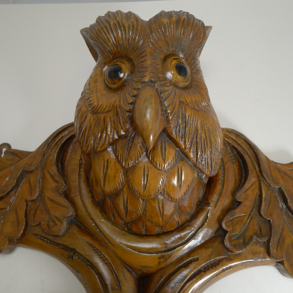 Grand Black Forest Hat Stand - Owl With Glass Eyes c.1890 View II