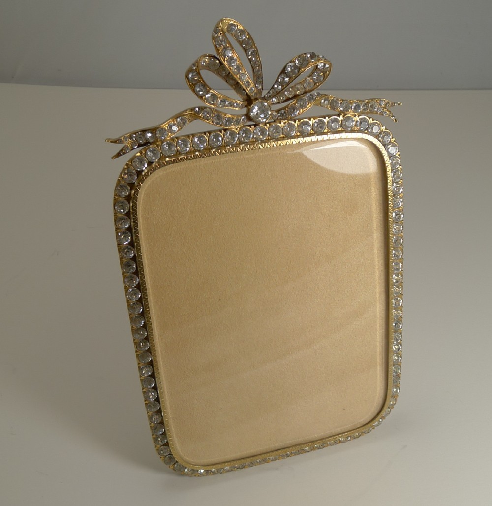 Glamorous Antique French Gilded Bronze and Paste Stone Photograph Frame c.1890