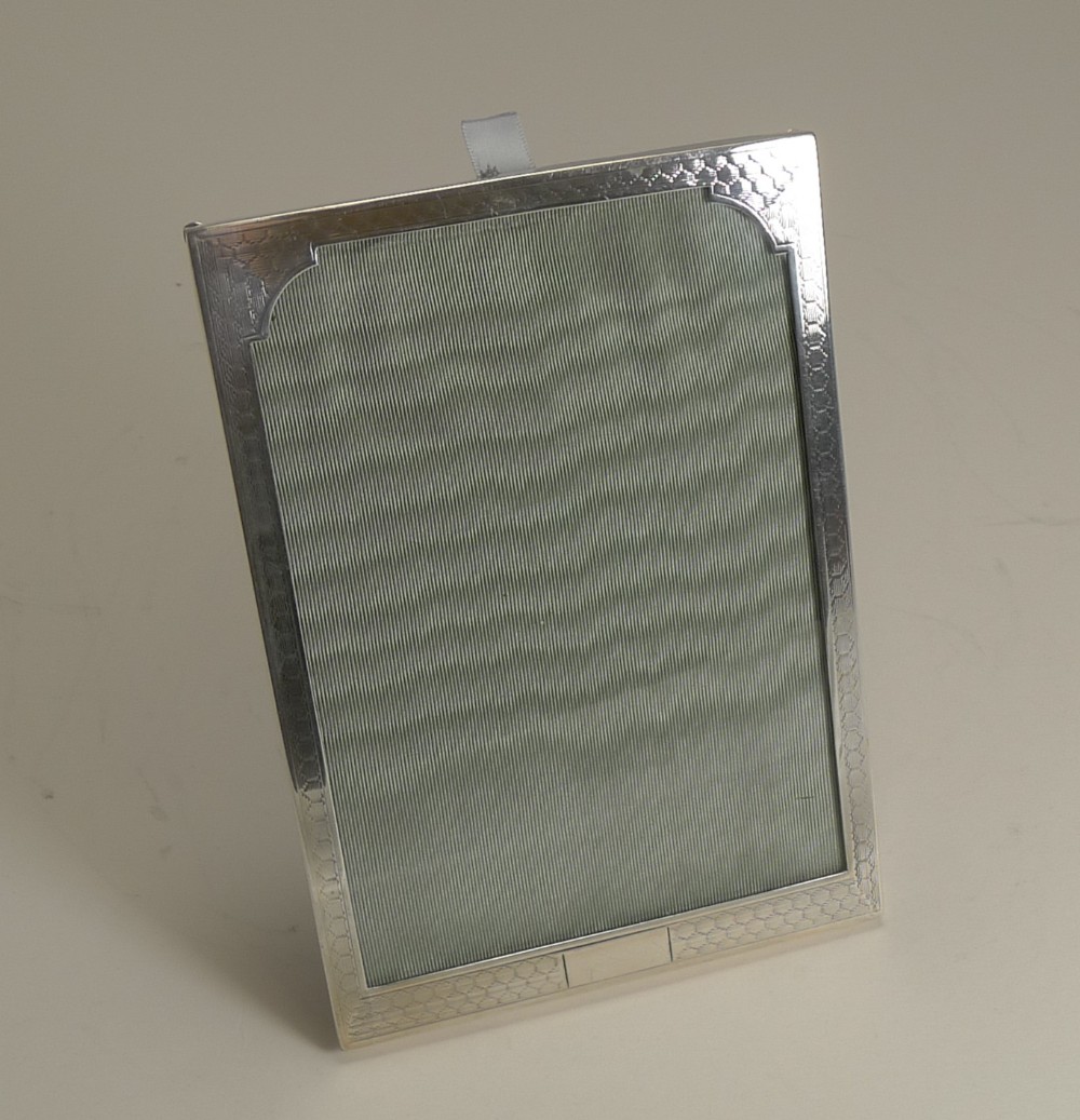 Sterling Silver Photograph Frame - Engine Turned Decoration - 1927