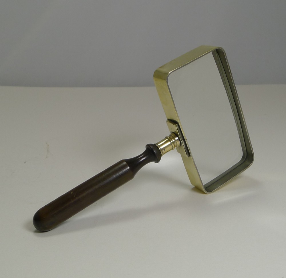 Unusual Antique English Brass and Ebony Magnifying Glass c.1900