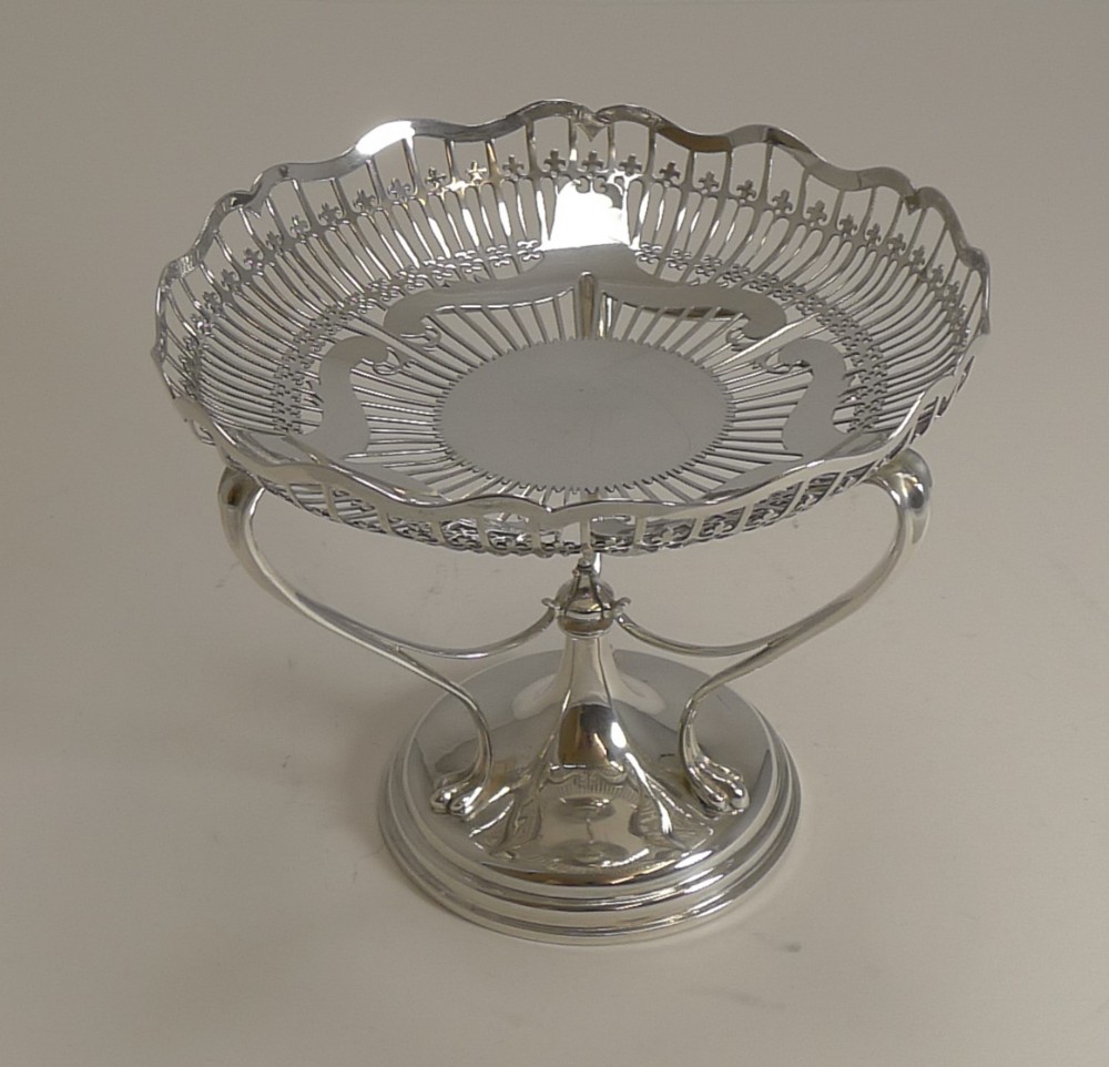 Antique English Sterling Silver Art Nouveau Reticulated Tazza / Bowl / Comport - 1906