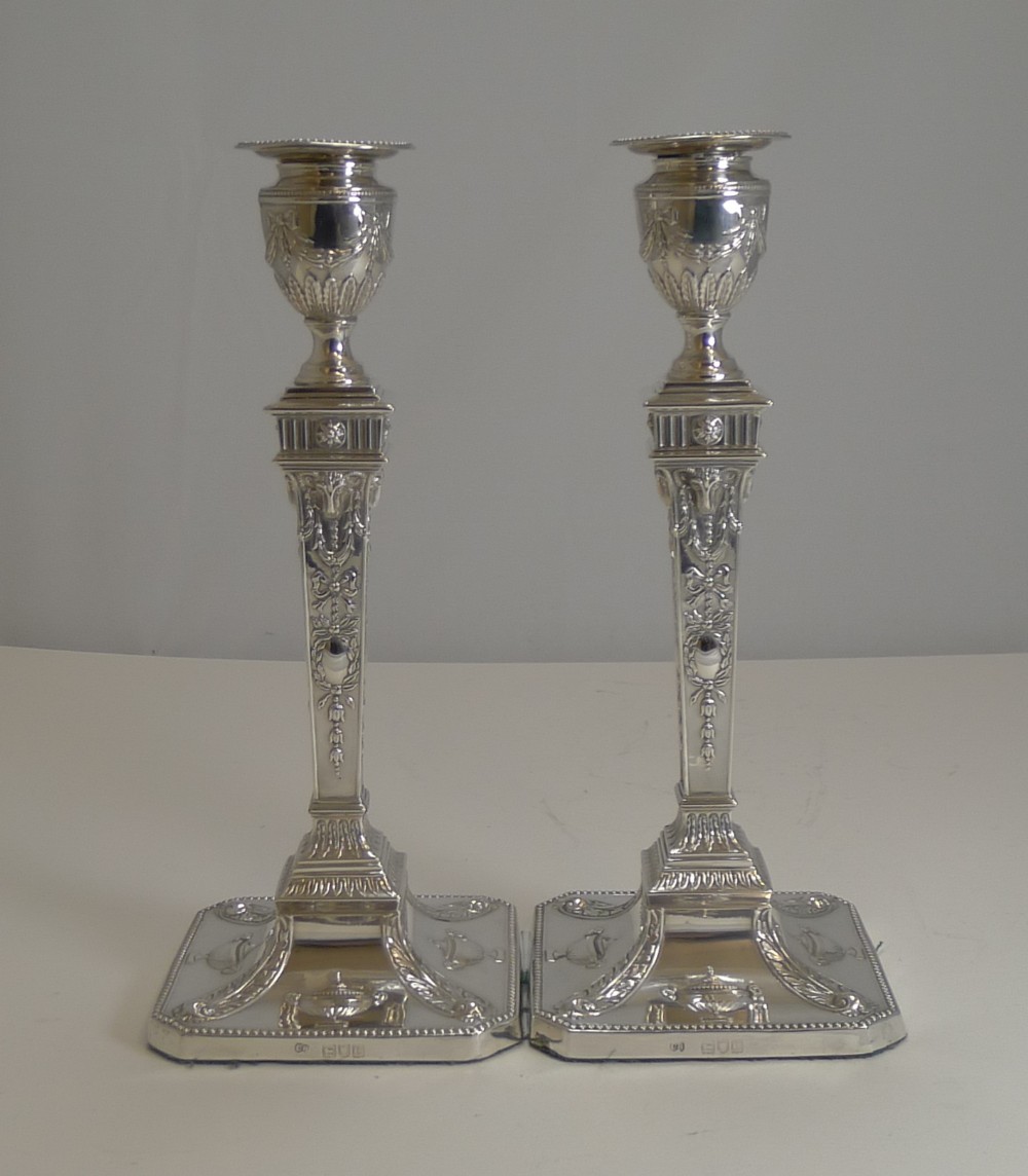 Antique English Sterling Silver Candlesticks - Adams Style - Rams Heads - 1898
