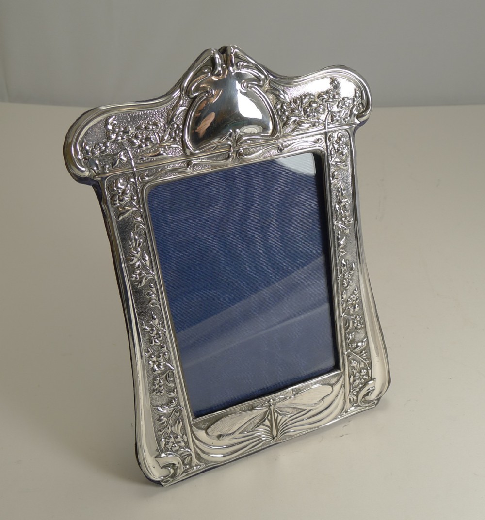 Magnificent Art Nouveau English Sterling Silver Photograph Frame - Dragonfly