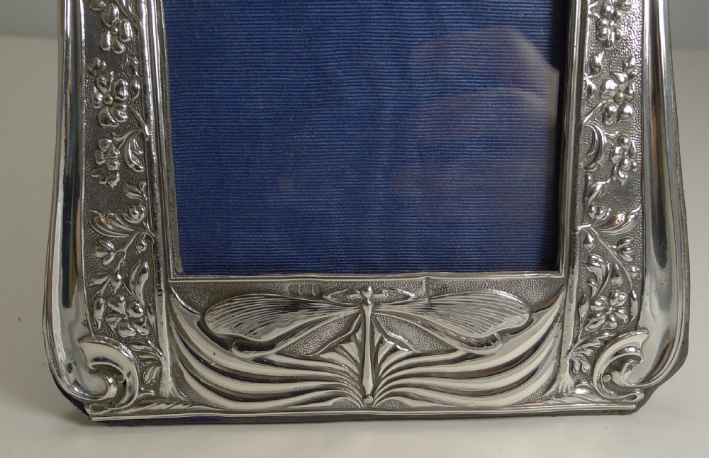 Magnificent Art Nouveau English Sterling Silver Photograph Frame - Dragonfly View II