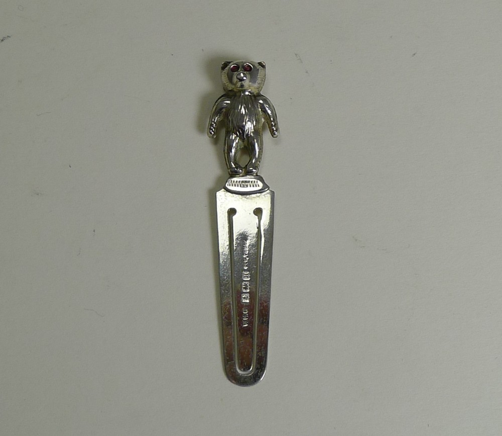 English Sterling Silver Novelty Bookmark - Teddy Bear - 1932