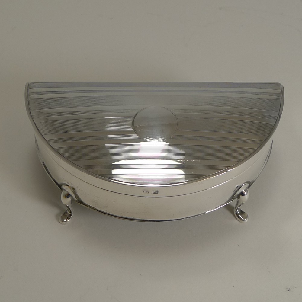 Handsome Half Moon English Sterling Silver Jewellery Box - 1921