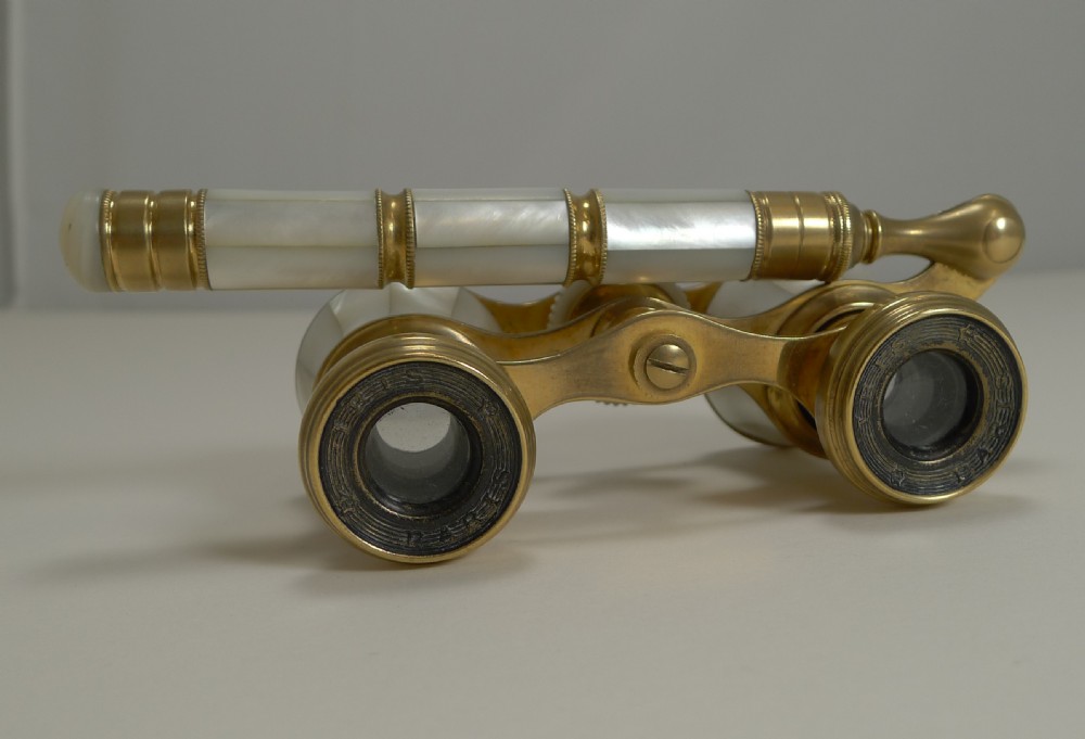 Antique Opera Glasses - Mother of Pearl c.1900, Signed, Iris, Paris View II