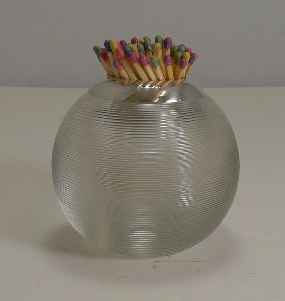 Large Antique English Threaded Glass and Sterling Silver Match Strike - 1887