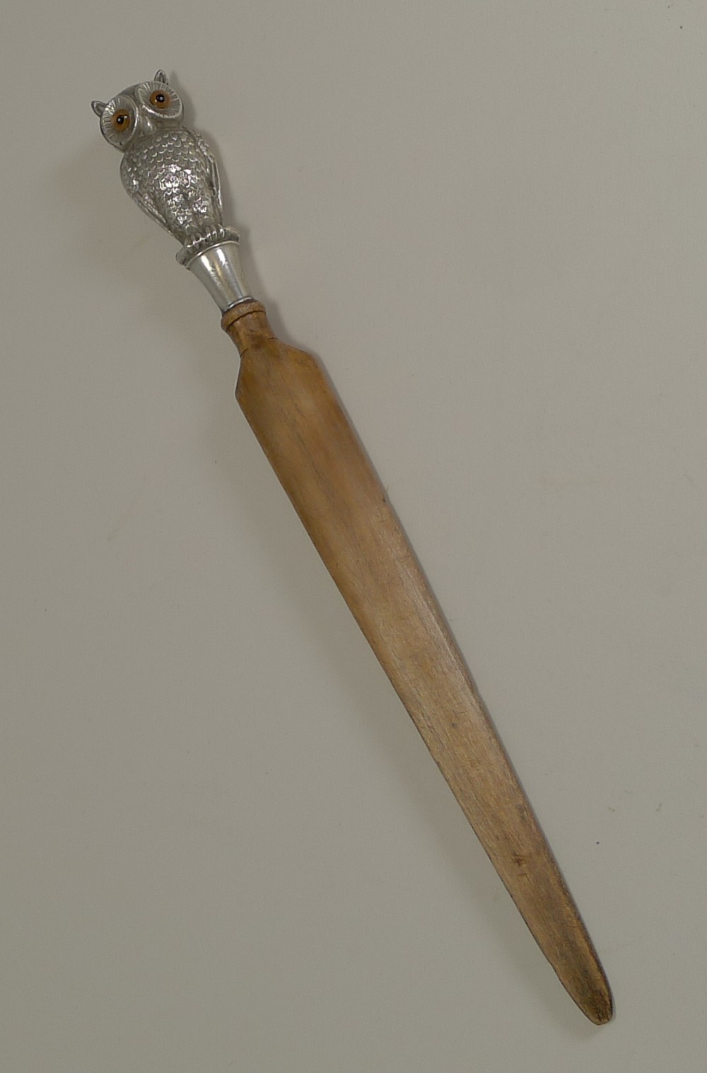 Fabulous Fruitwood Letter Opener - English Sterling Silver Owl - 1907