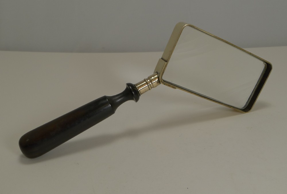 Unusual Antique English Brass and Ebony Magnifying Glass c.1900