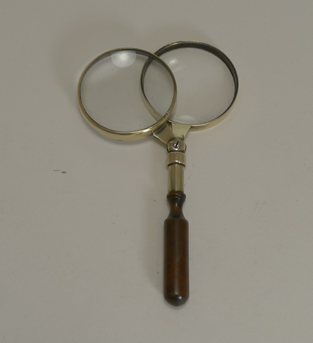 Unusual Antique English Double Lens Magnifying Glass c.1890
