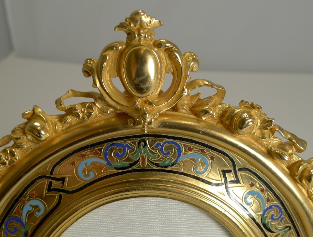 Fine Antique French Gilded Bronze and Champleve Enamel Photograph Frame c.1890 View III