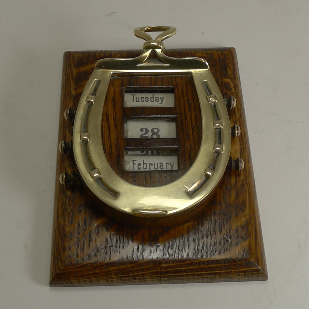 Rare Antique English Equestrian Desk Letter Clip - Horseshoe Perpetual Calendar.