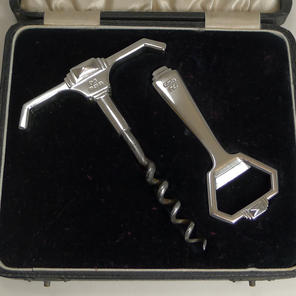 Vintage Art Deco Sterling Silver Corkscrew and Bottle Opener - Birmingham 1933