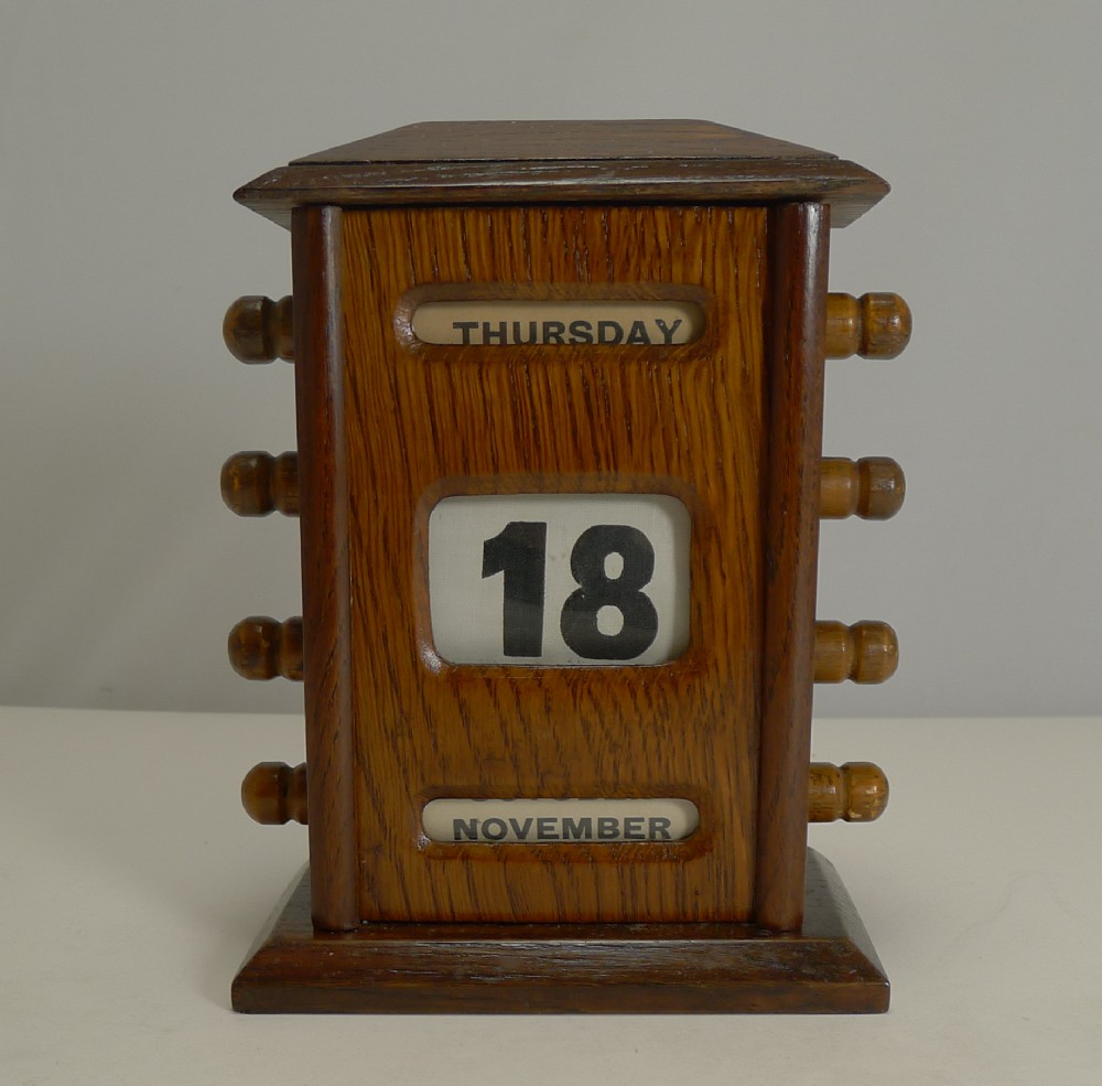 Antique English Desk-Top Oak Perpetual Calendar c.1900