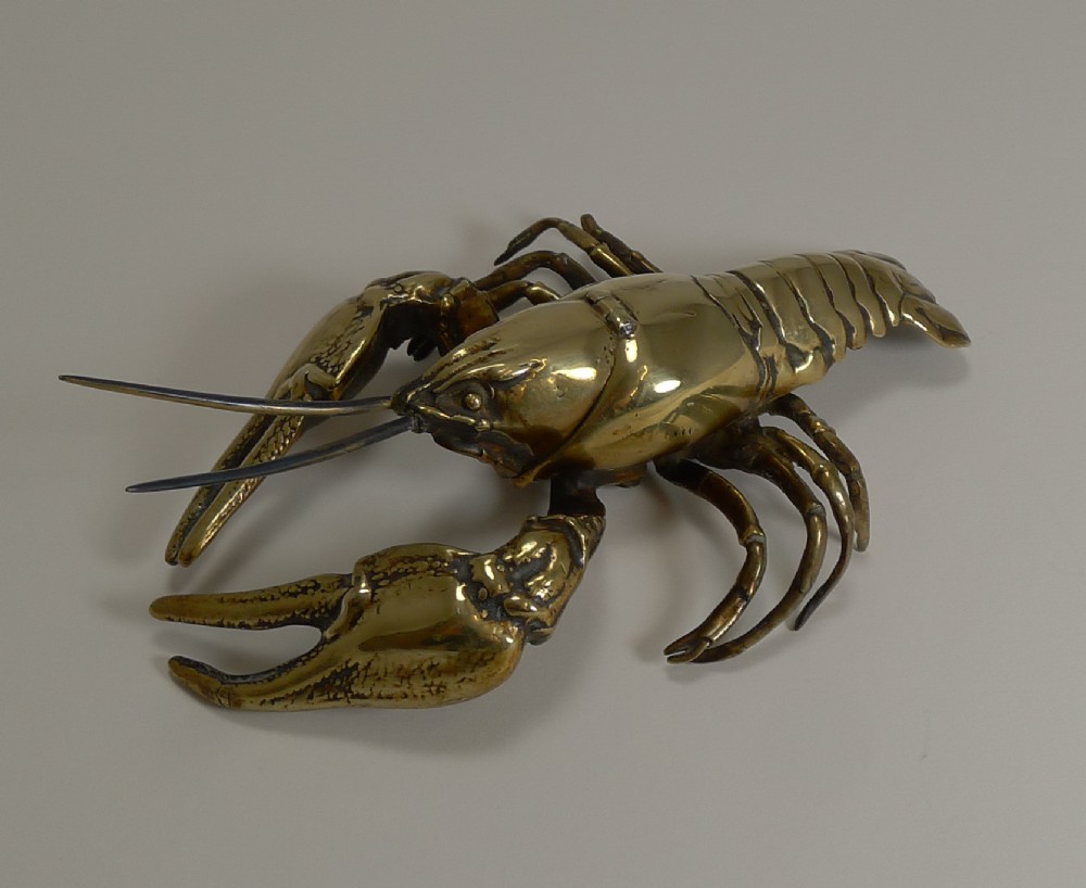 Rare Antique English Pen Nib Wipe In Cast Brass - Lobster c.1880