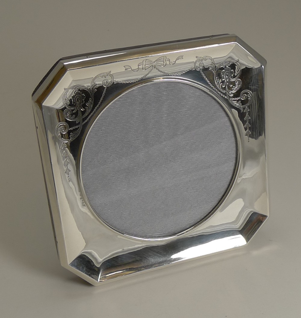 Antique English Sterling Silver Photograph Frame - Pretty Engraved Decoration
