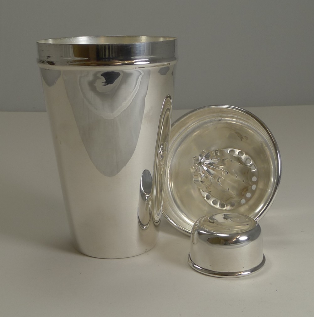 Art Deco Cocktail Shaker With Lemon Squeezer c.1930 - Goldsmith's and Silversmith's Co.