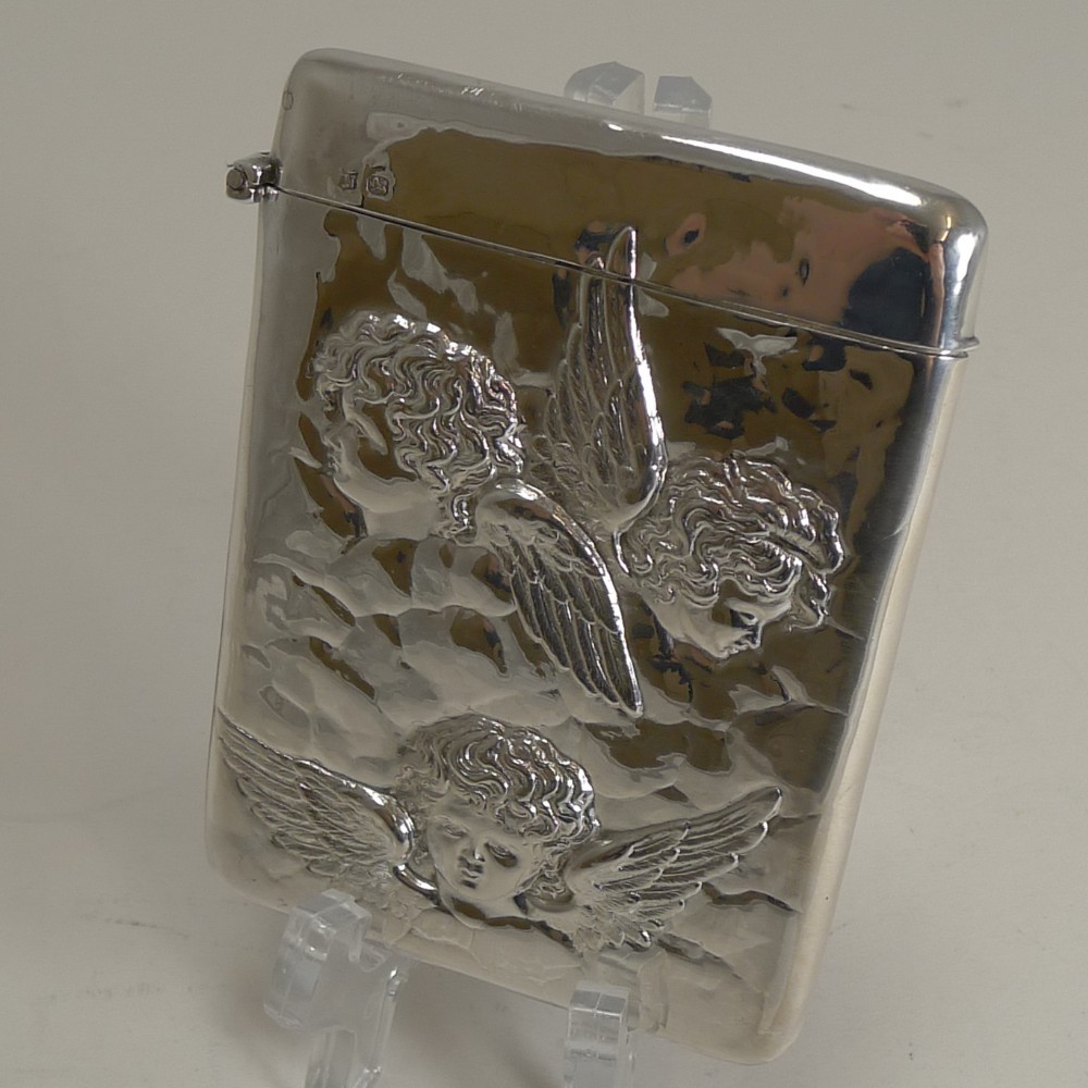 Antique English Sterling Silver Card Case - Angels - 1898