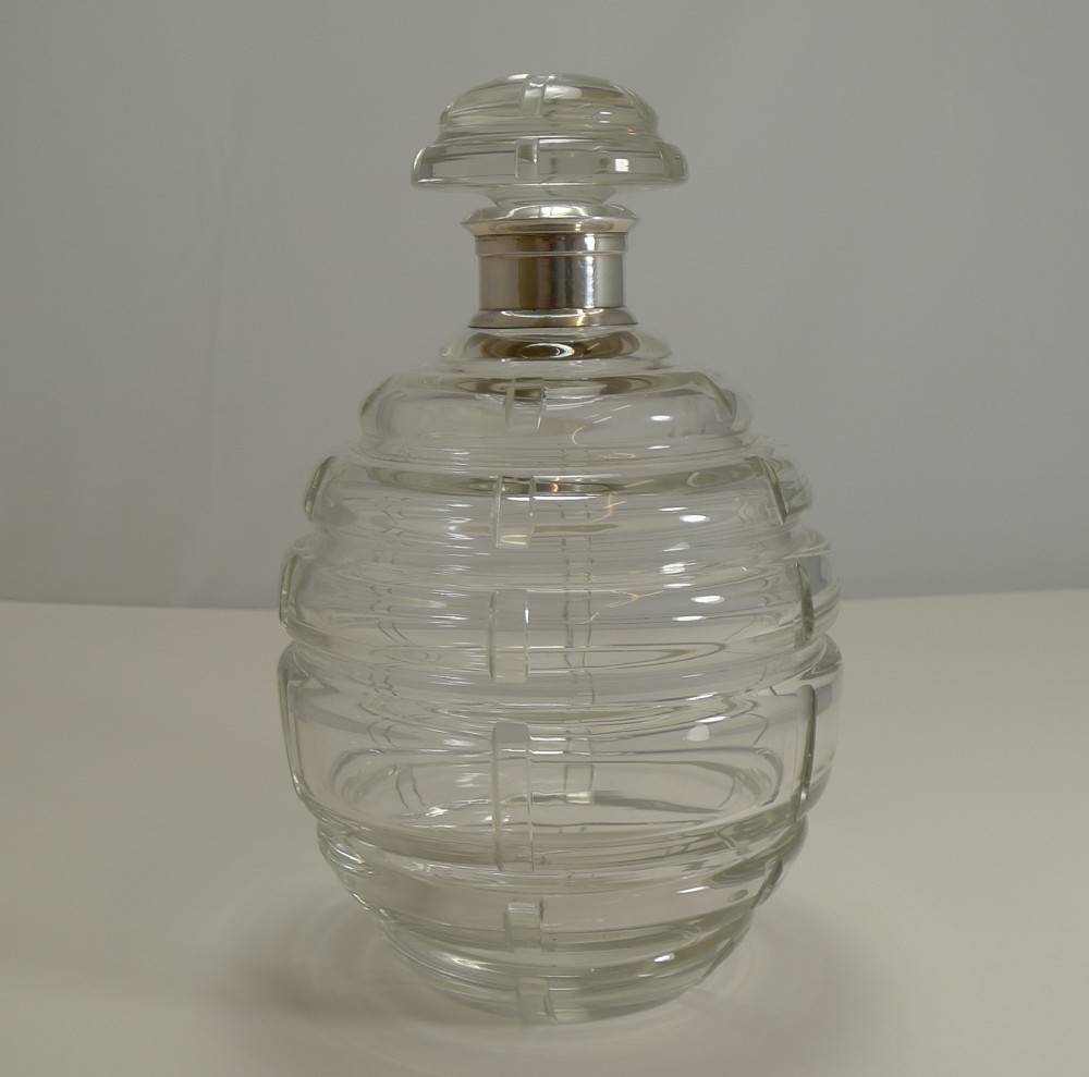 Magnificent French Art Deco Crystal and Sterling Silver Decanter Signed Keller, Paris
