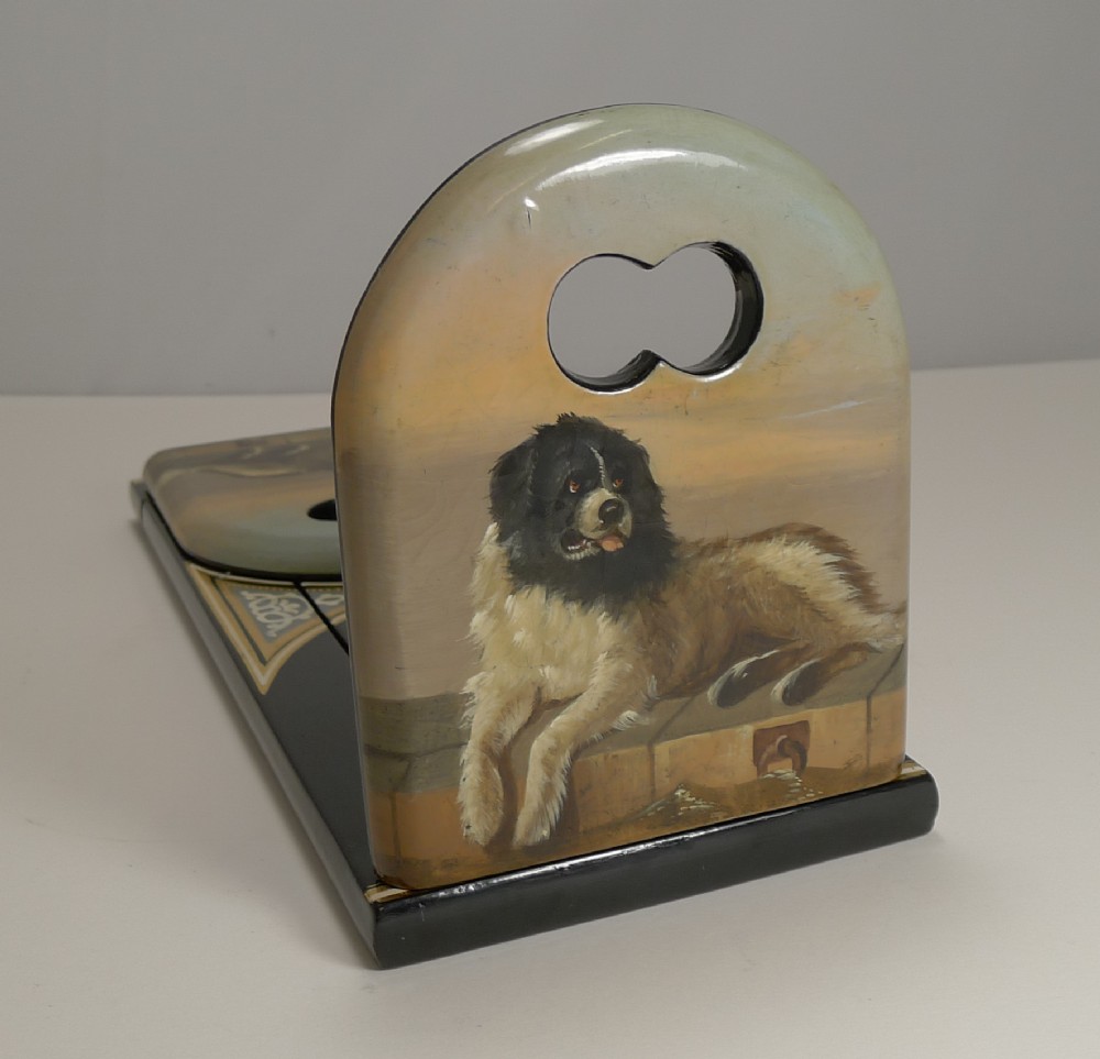 Pristine Hand Painted Book Slide / Bookends - Dog, After Sir Edwin Henry Landseer