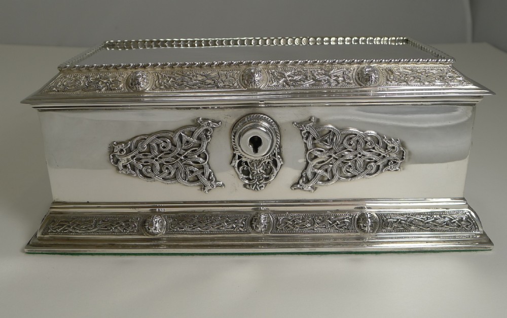 Magnificent Large English Sterling Silver Jewellery Box by Elkington & Co. - Celtic Design View II