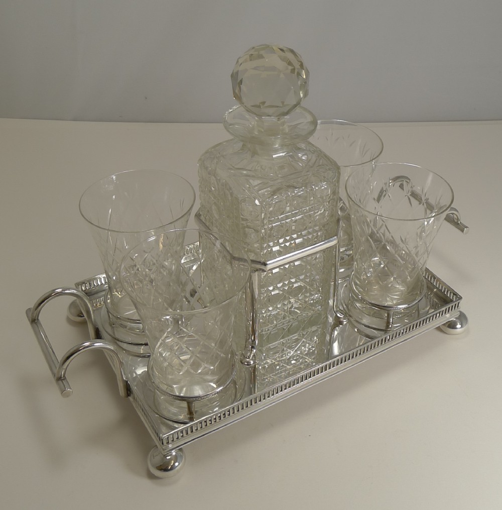 Antique English Drinks Set on Fitted Tray by John Bishop Chatterley c.1900