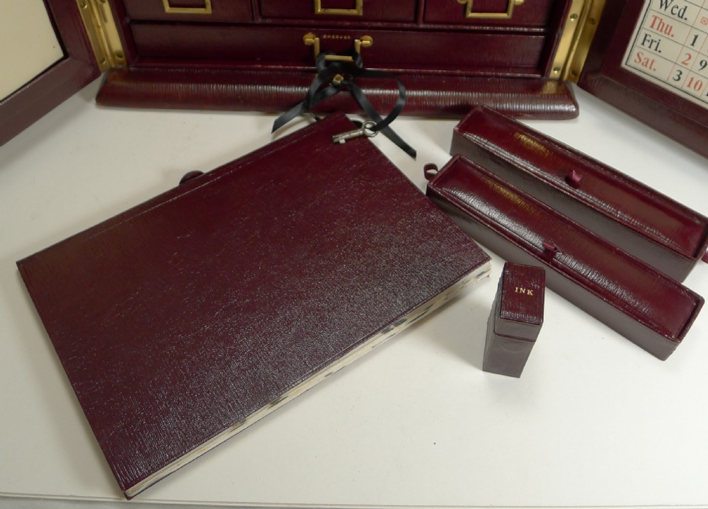 Magnificent Antique English Leather Stationery Cabinet by Thornhill, Bond St c.1900 View V