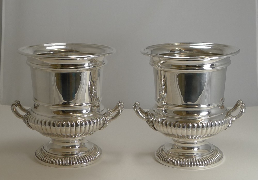 Handsome Large Pair Antique Silver Plated Wine Coolers c.1910