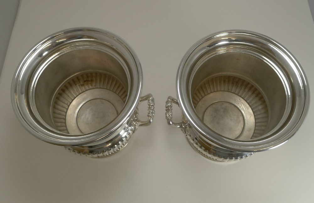 Handsome Large Pair Antique Silver Plated Wine Coolers c.1910 View IV