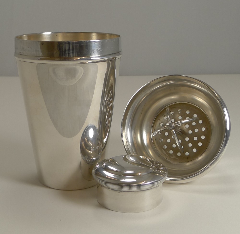 Vintage Art Deco Cocktail Shaker With Integral Ice Crusher by William Sturtcliffe and Sons c.1930