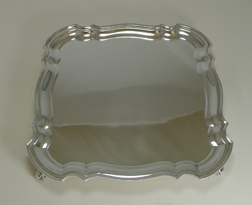 English Silver Plated Square Salver or Tray c.1920