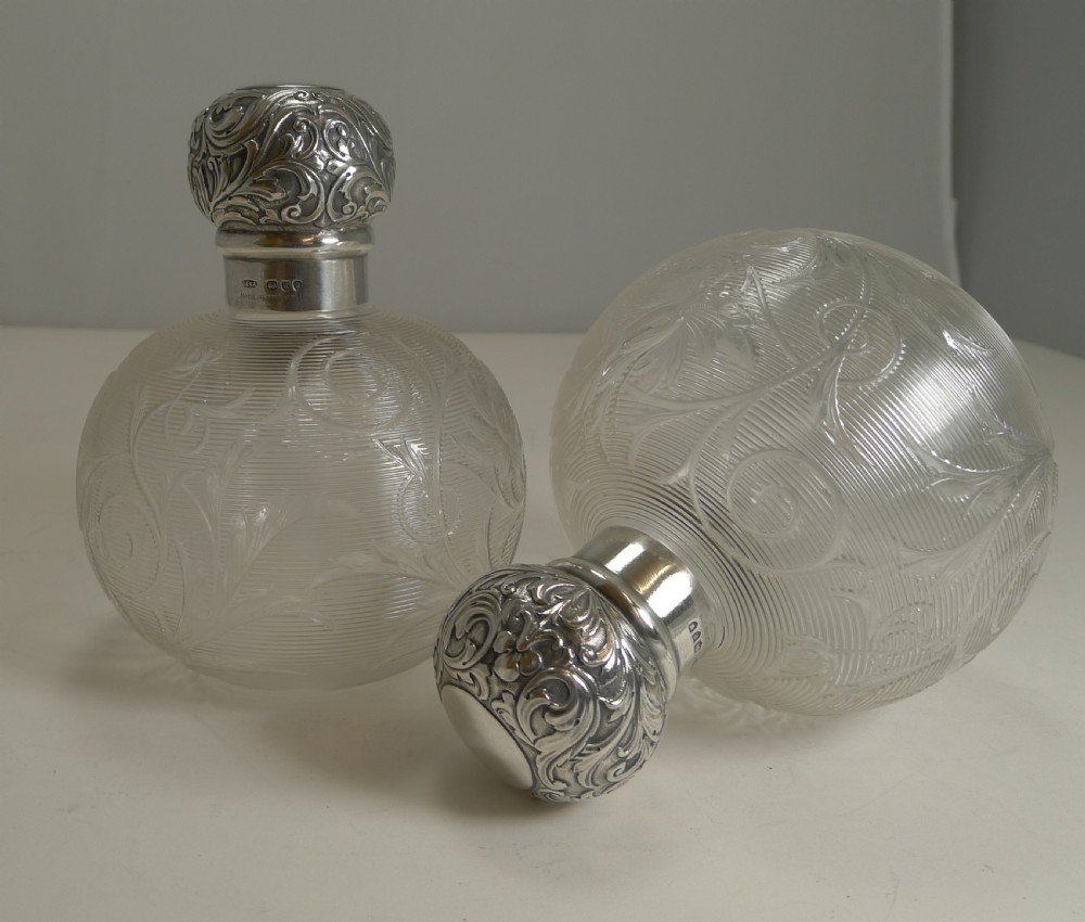 Finest Pair Antique English Silver Topped Perfume Bottles by Asprey, London View VIII
