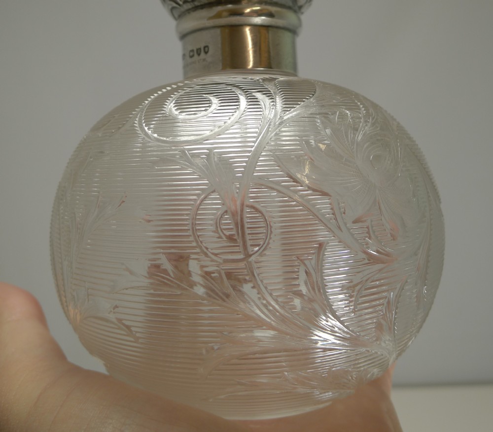 Finest Pair Antique English Silver Topped Perfume Bottles by Asprey, London View X