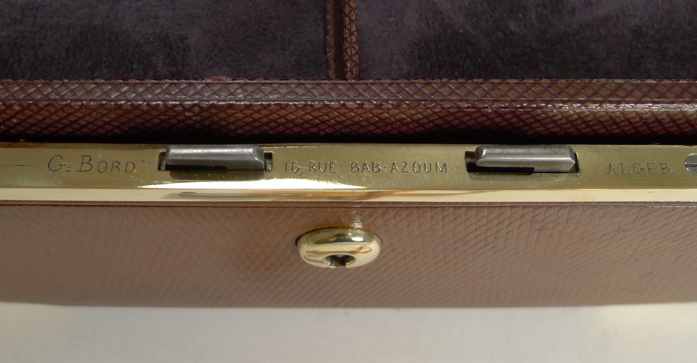 Fine Antique French Leather and Brass Jewellery Box c.1890 - Signed M.G Paris View X