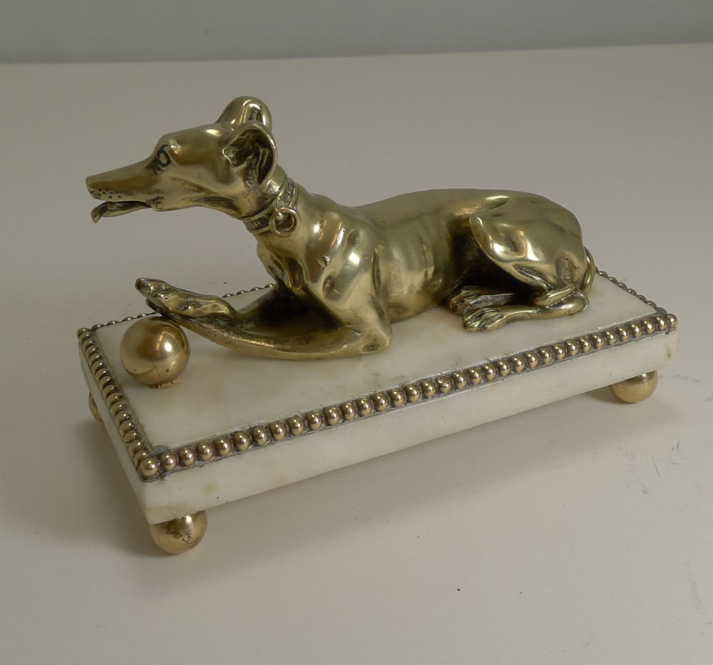 Antique English Figural Desk / Paper / Note Clip - Dog / Greyhound c.1860