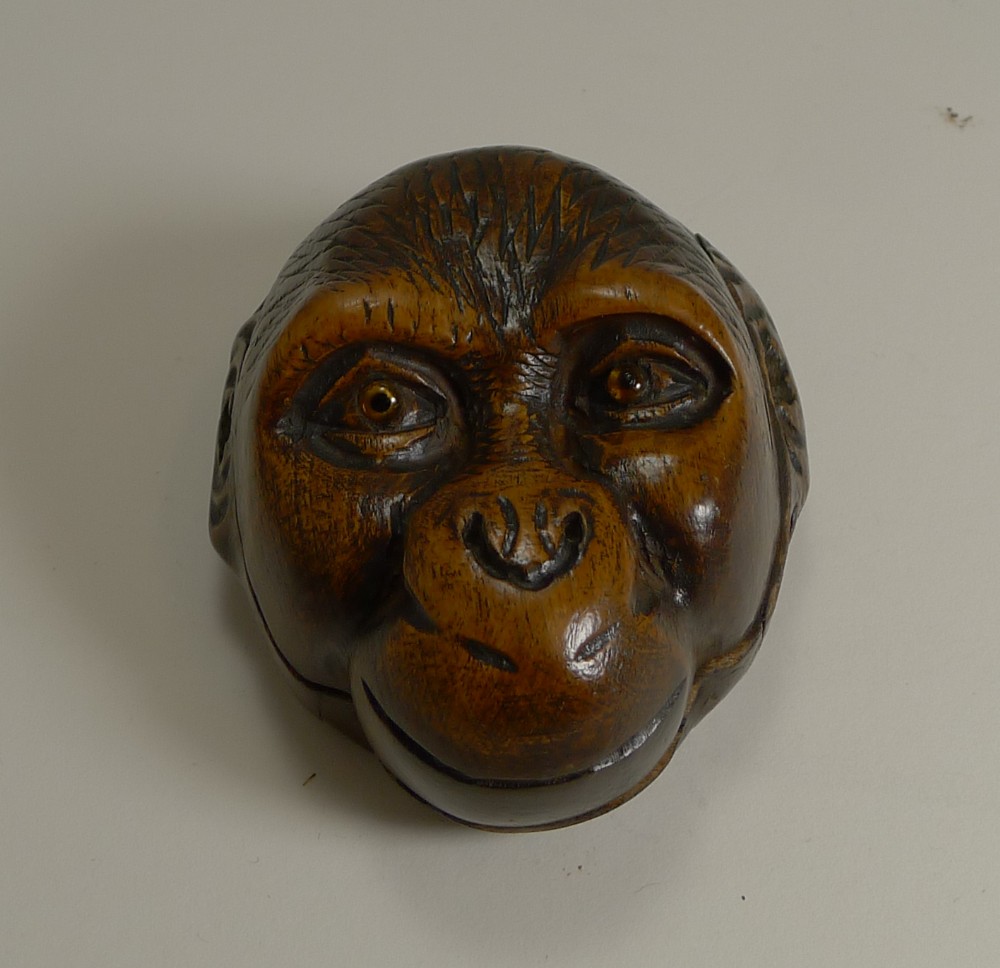Rare Antique Black Forest Novelty Double Postage Stamp Box - Monkey c.1890