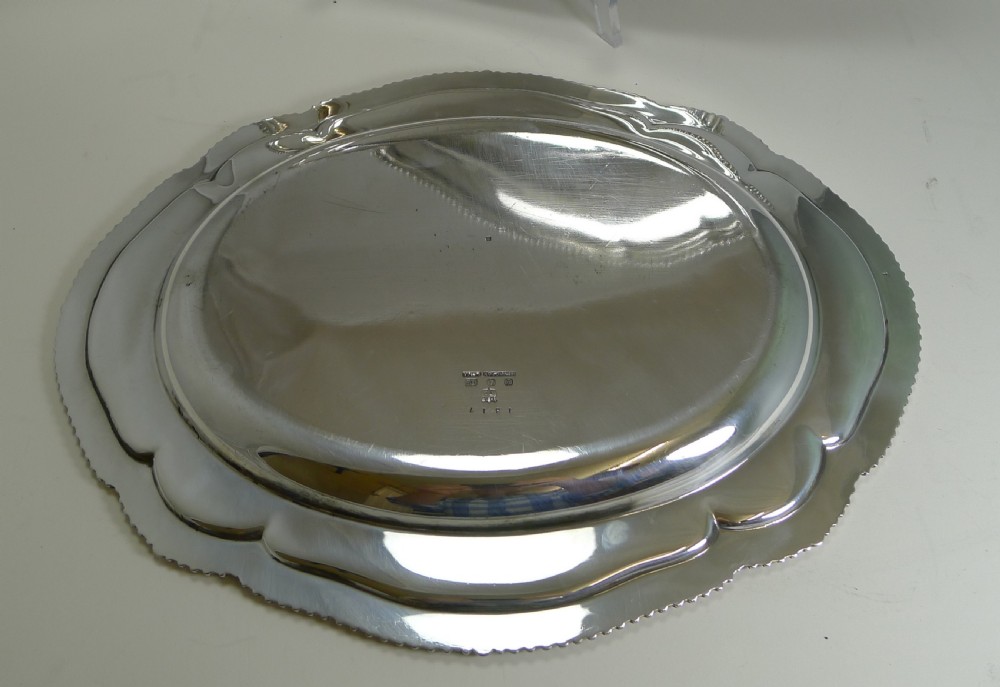 Pair Graduated Antique English Silver Plated Serving Platters by Elkington View III