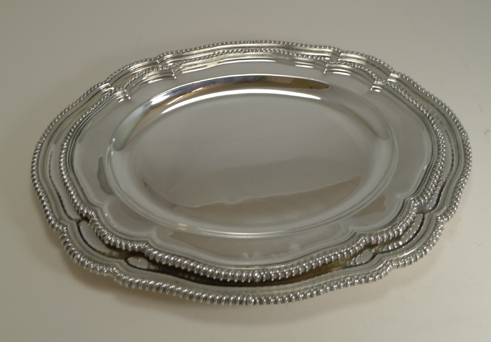Pair Graduated Antique English Silver Plated Serving Platters by Elkington View VII